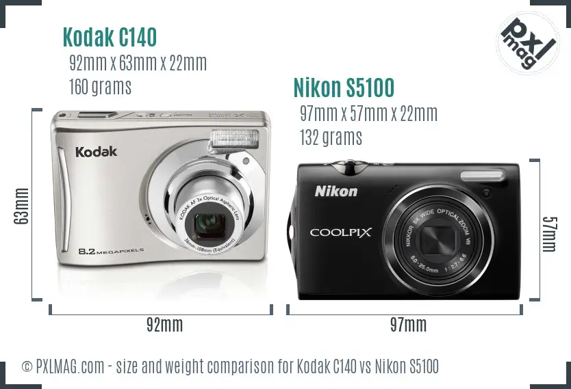 Kodak C140 vs Nikon S5100 size comparison