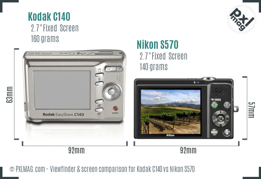 Kodak C140 vs Nikon S570 Screen and Viewfinder comparison