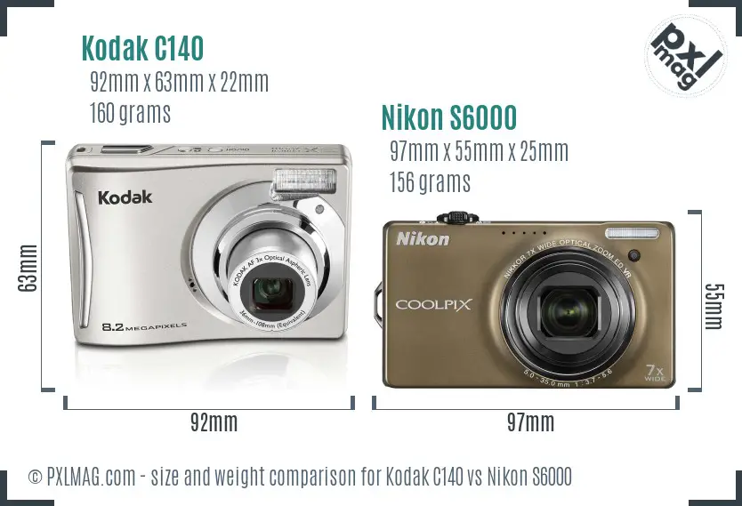 Kodak C140 vs Nikon S6000 size comparison Kodak C140 vs Nikon S6000 size comparison