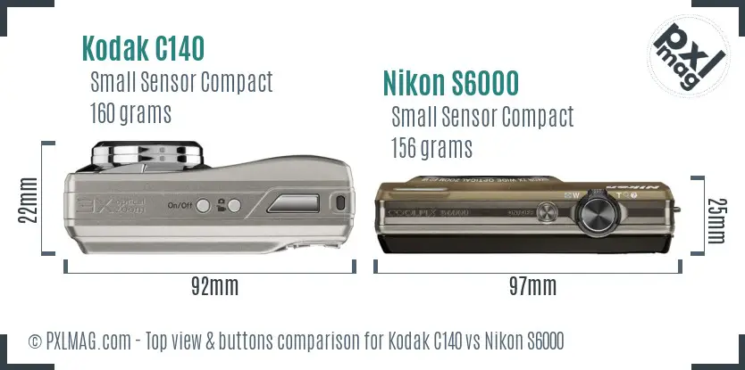 Kodak C140 vs Nikon S6000 top view buttons comparison Kodak C140 vs Nikon S6000 top view buttons comparison