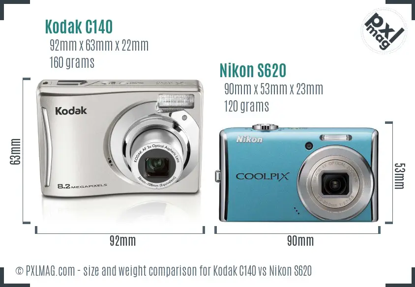 Kodak C140 vs Nikon S620 size comparison