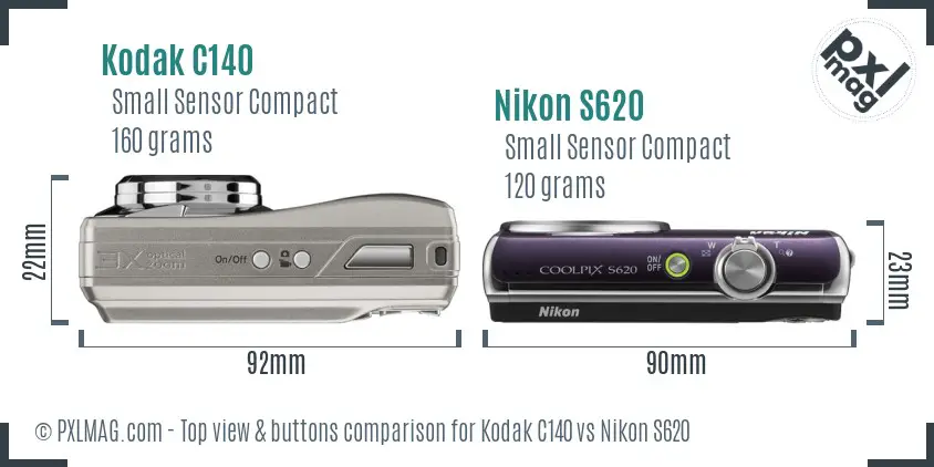 Kodak C140 vs Nikon S620 top view buttons comparison