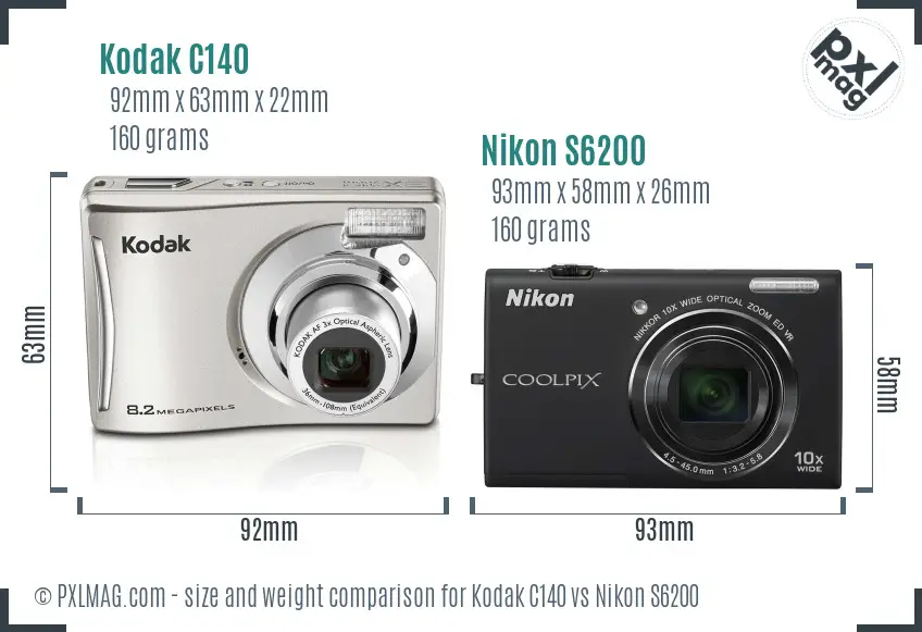 Kodak C140 vs Nikon S6200 size comparison