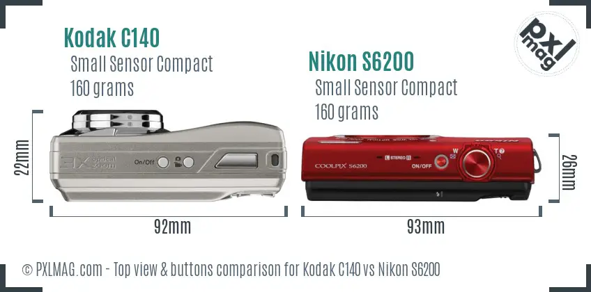 Kodak C140 vs Nikon S6200 top view buttons comparison