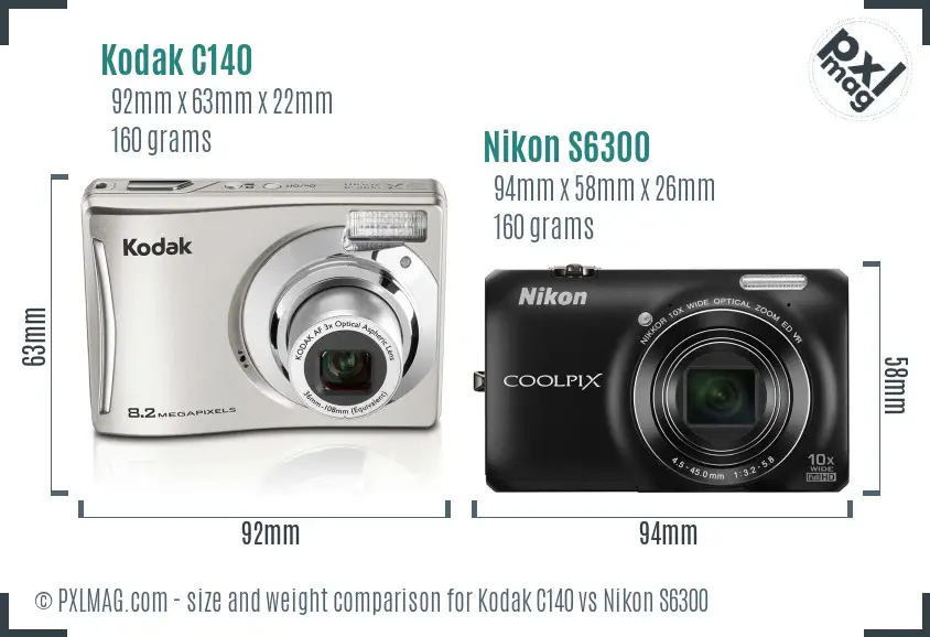 Kodak C140 vs Nikon S6300 size comparison