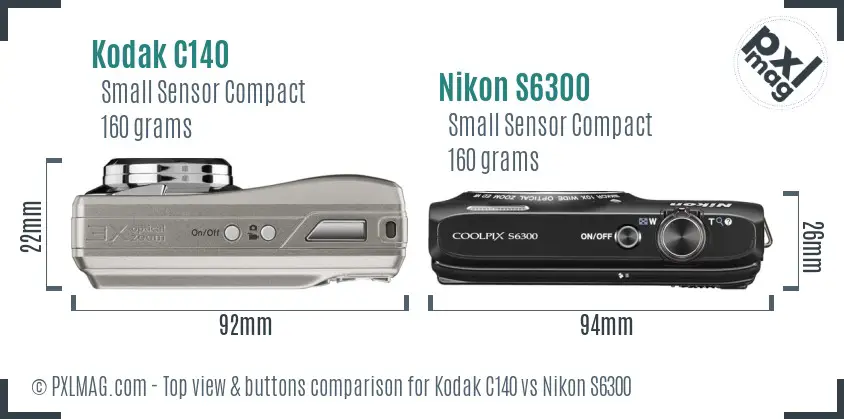 Kodak C140 vs Nikon S6300 top view buttons comparison