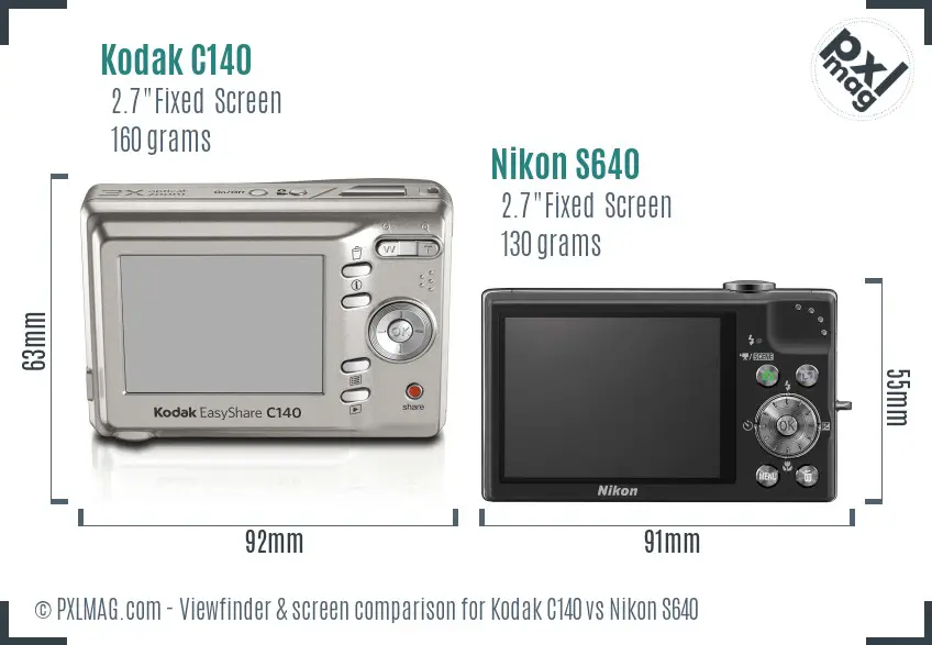 Kodak C140 vs Nikon S640 Screen and Viewfinder comparison