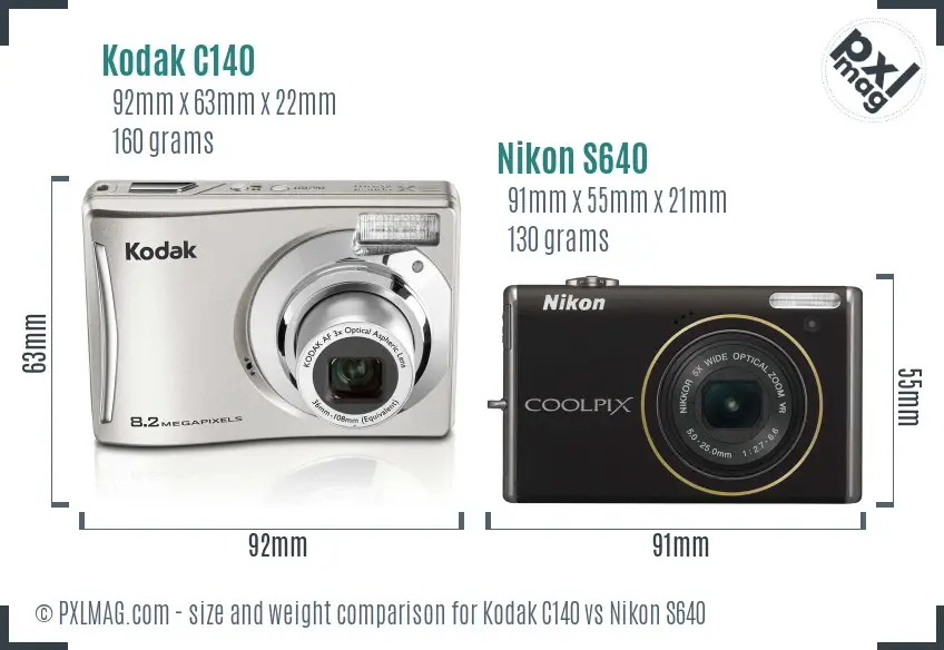 Kodak C140 vs Nikon S640 size comparison