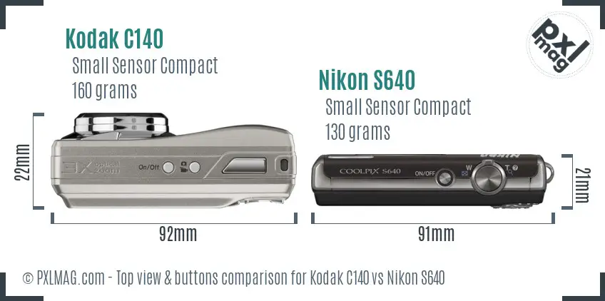 Kodak C140 vs Nikon S640 top view buttons comparison