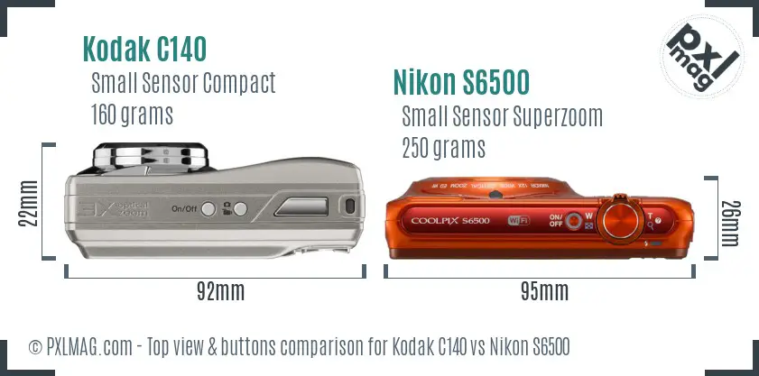 Kodak C140 vs Nikon S6500 top view buttons comparison Kodak C140 vs Nikon S6500 top view buttons comparison