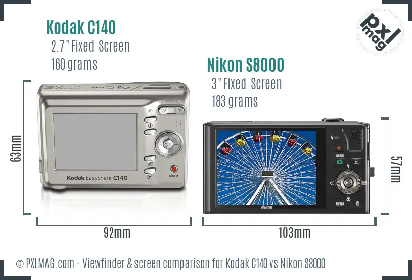 Kodak C140 vs Nikon S8000 Screen and Viewfinder comparison