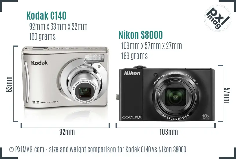 Kodak C140 vs Nikon S8000 size comparison