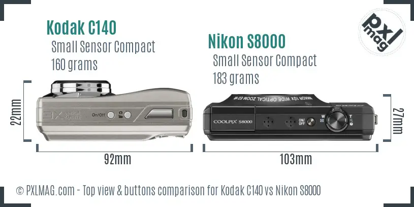 Kodak C140 vs Nikon S8000 top view buttons comparison
