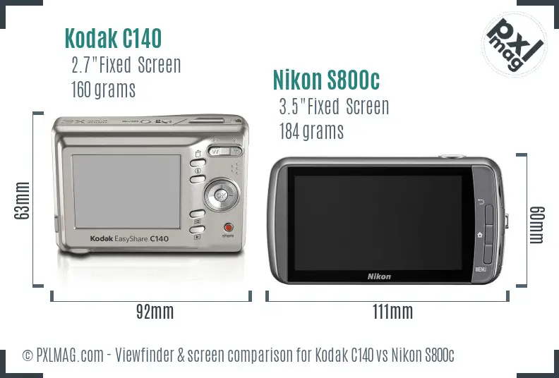 Kodak C140 vs Nikon S800c Screen and Viewfinder comparison