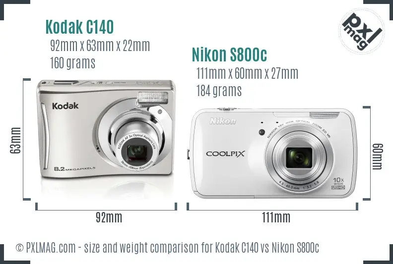 Kodak C140 vs Nikon S800c size comparison