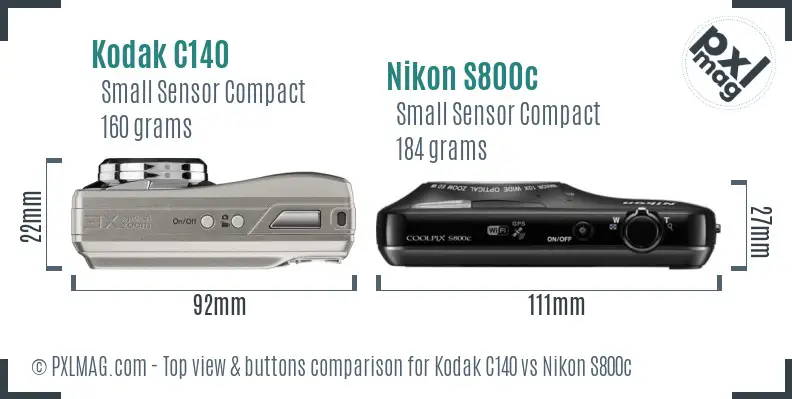 Kodak C140 vs Nikon S800c top view buttons comparison