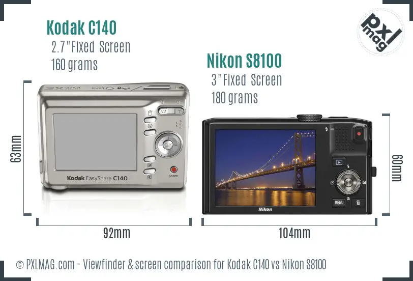 Kodak C140 vs Nikon S8100 Screen and Viewfinder comparison