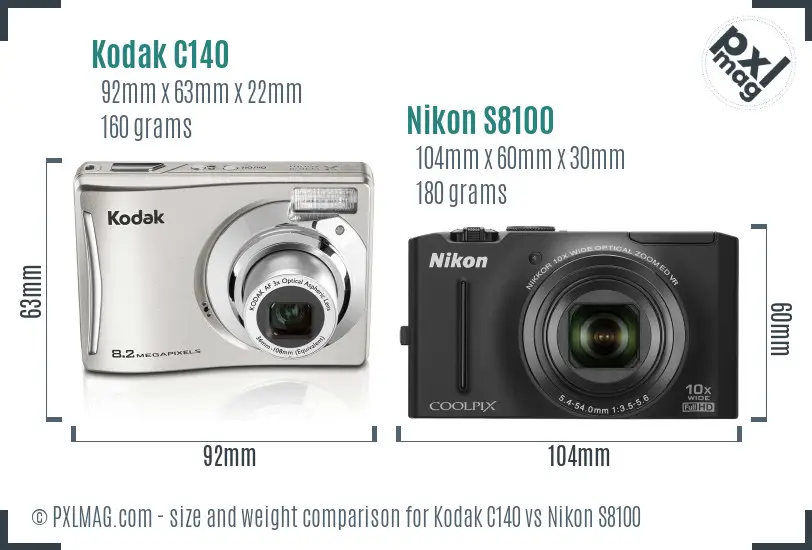 Kodak C140 vs Nikon S8100 size comparison