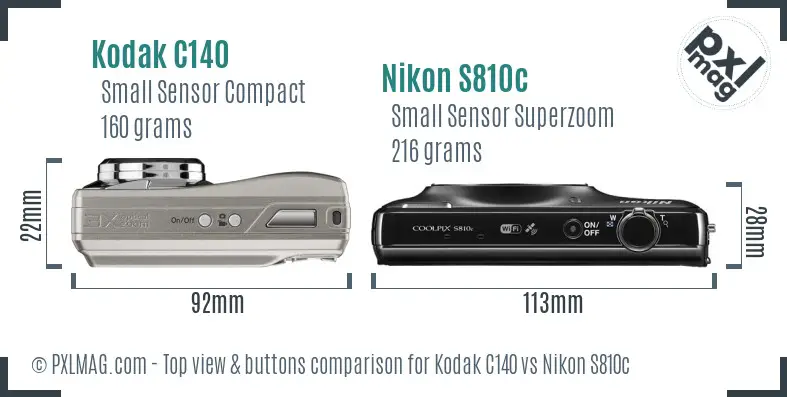 Kodak C140 vs Nikon S810c top view buttons comparison
