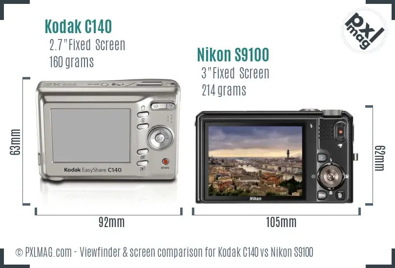 Kodak C140 vs Nikon S9100 Screen and Viewfinder comparison