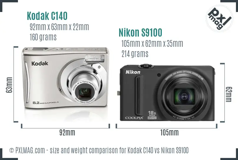 Kodak C140 vs Nikon S9100 size comparison