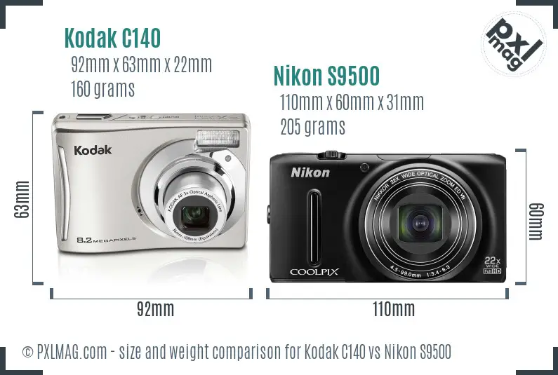 Kodak C140 vs Nikon S9500 size comparison Kodak C140 vs Nikon S9500 size comparison