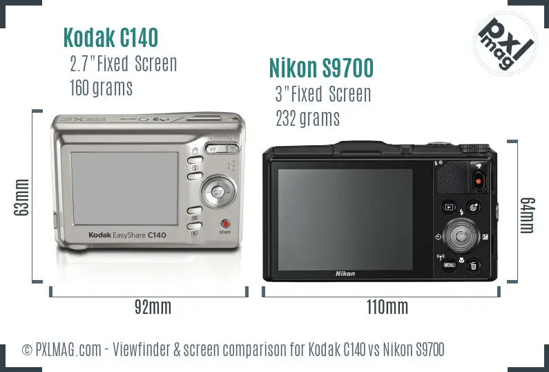 Kodak C140 vs Nikon S9700 Screen and Viewfinder comparison