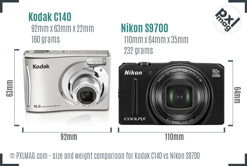 Kodak C140 vs Nikon S9700 size comparison Kodak C140 vs Nikon S9700 size comparison