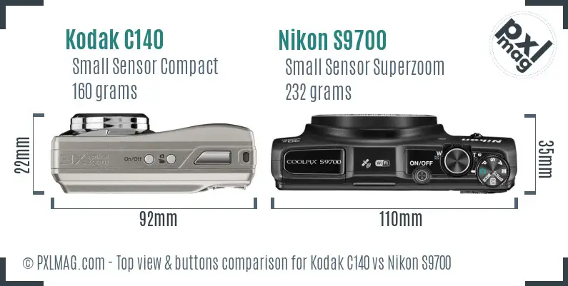Kodak C140 vs Nikon S9700 top view buttons comparison