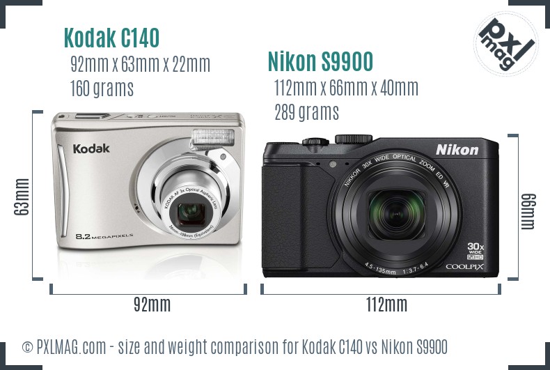 Kodak C140 vs Nikon S9900 size comparison