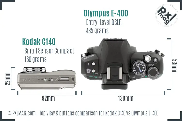 Kodak C140 vs Olympus E-400 top view buttons comparison