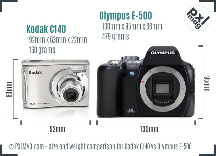 Kodak C140 vs Olympus E-500 size comparison