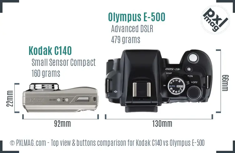 Kodak C140 vs Olympus E-500 top view buttons comparison