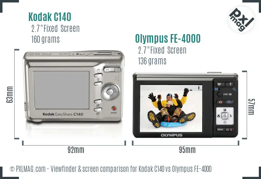 Kodak C140 vs Olympus FE-4000 Screen and Viewfinder comparison