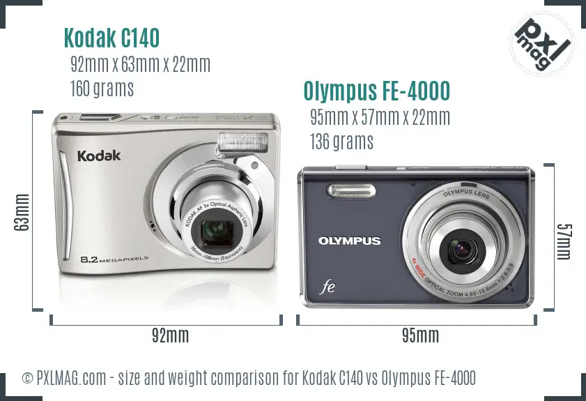 Kodak C140 vs Olympus FE-4000 size comparison