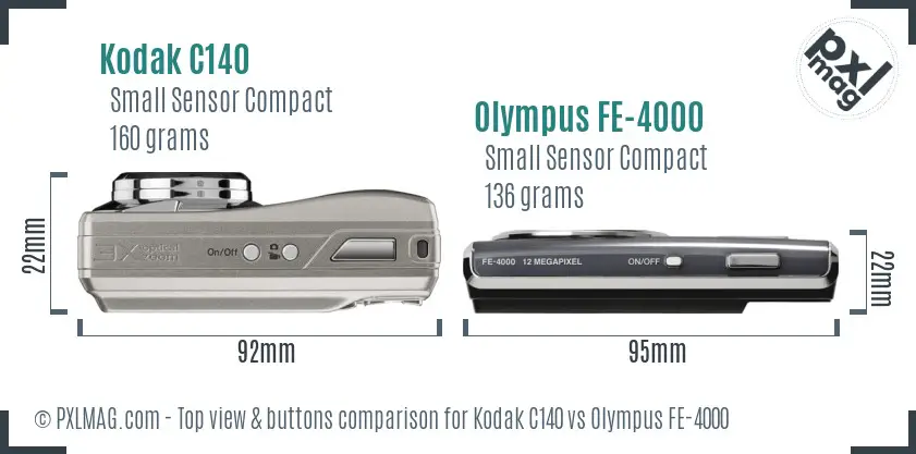 Kodak C140 vs Olympus FE-4000 top view buttons comparison