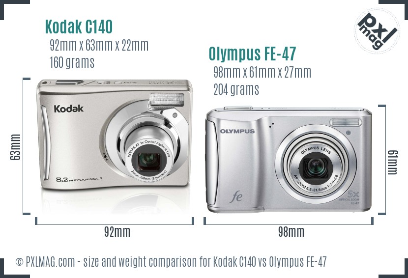 Kodak C140 vs Olympus FE-47 size comparison