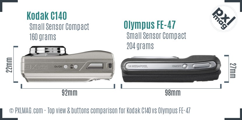 Kodak C140 vs Olympus FE-47 top view buttons comparison