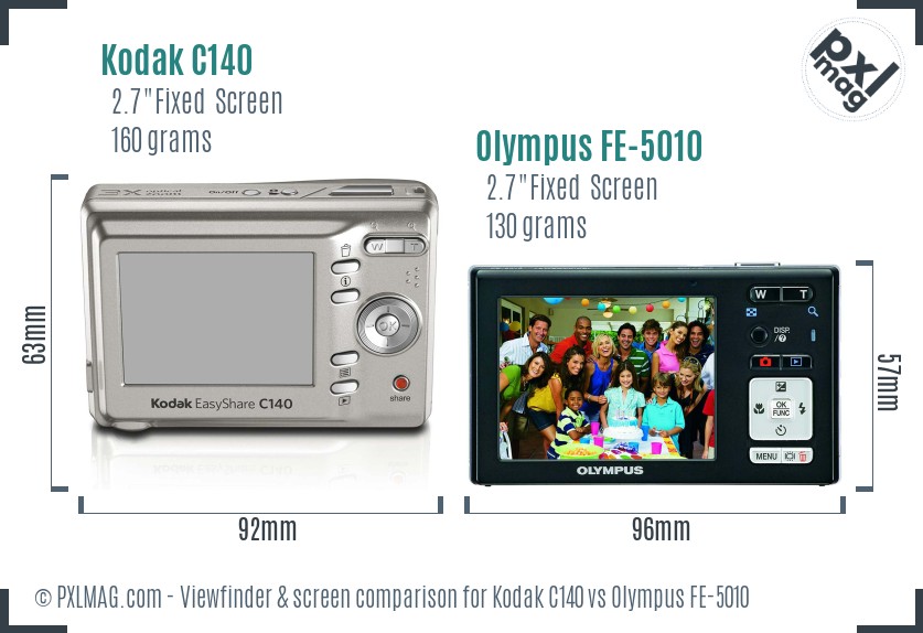 Kodak C140 vs Olympus FE-5010 Screen and Viewfinder comparison
