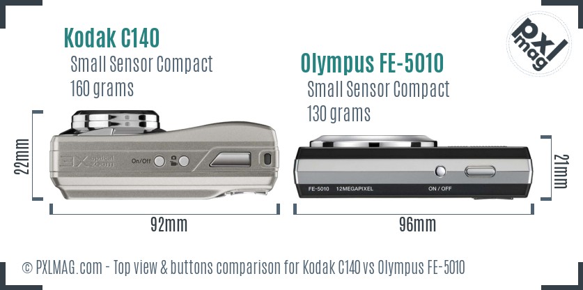 Kodak C140 vs Olympus FE-5010 top view buttons comparison