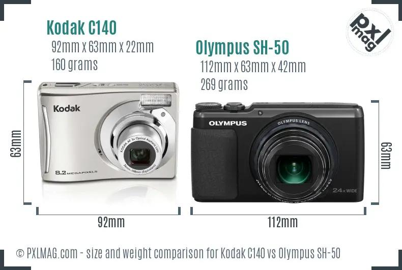 Kodak C140 vs Olympus SH-50 size comparison