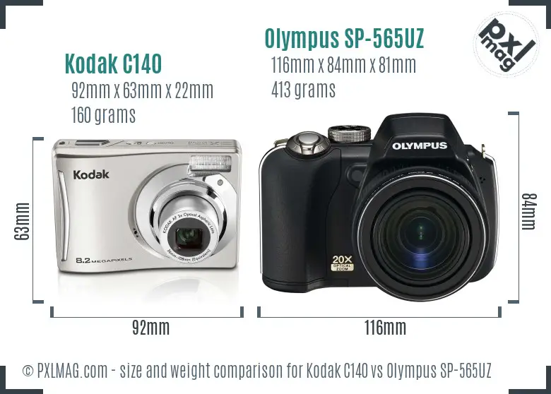 Kodak C140 vs Olympus SP-565UZ size comparison
