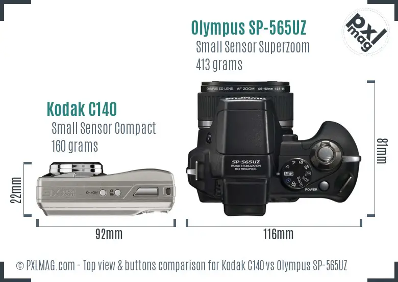 Kodak C140 vs Olympus SP-565UZ top view buttons comparison