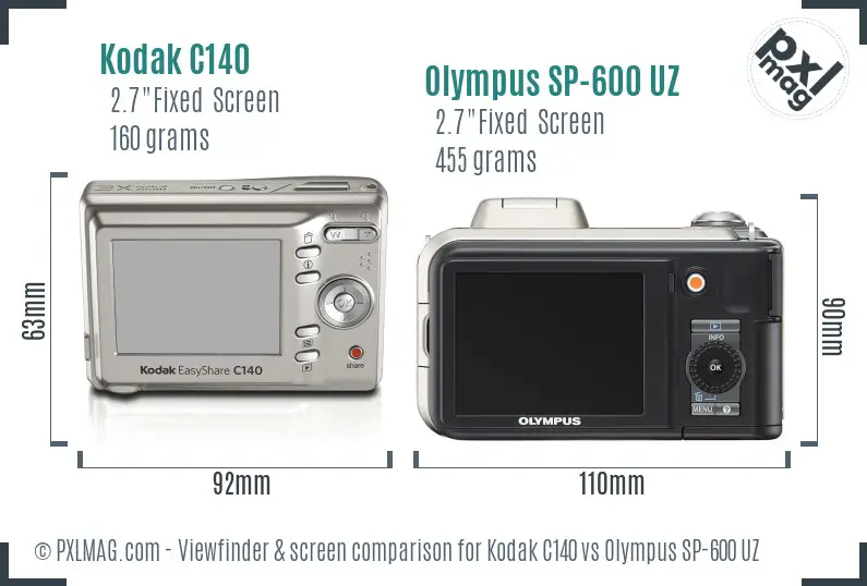 Kodak C140 vs Olympus SP-600 UZ Screen and Viewfinder comparison