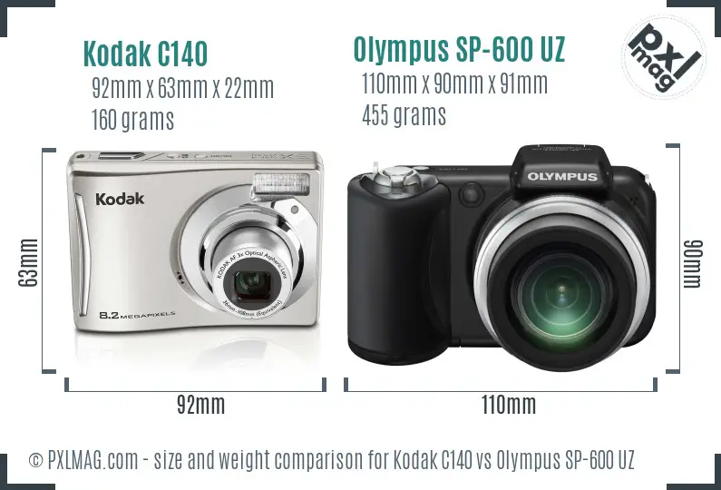 Kodak C140 vs Olympus SP-600 UZ size comparison