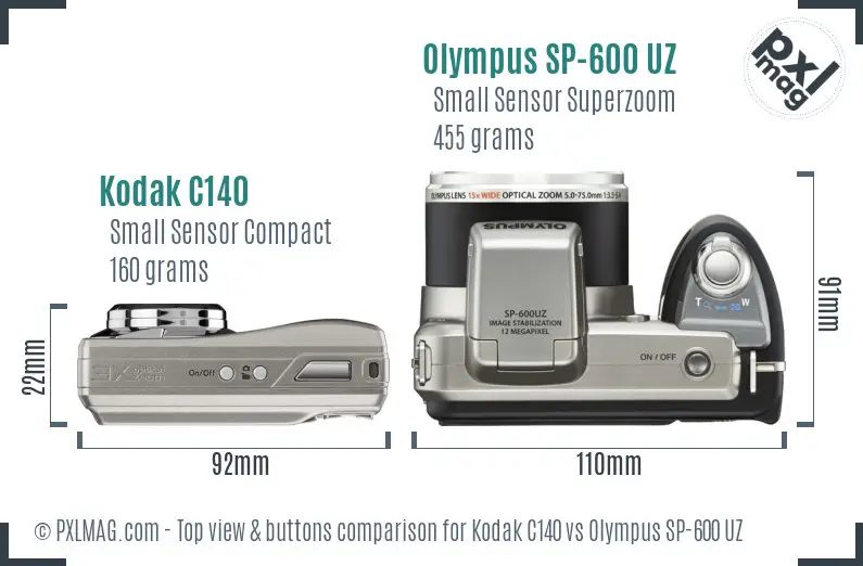 Kodak C140 vs Olympus SP-600 UZ top view buttons comparison