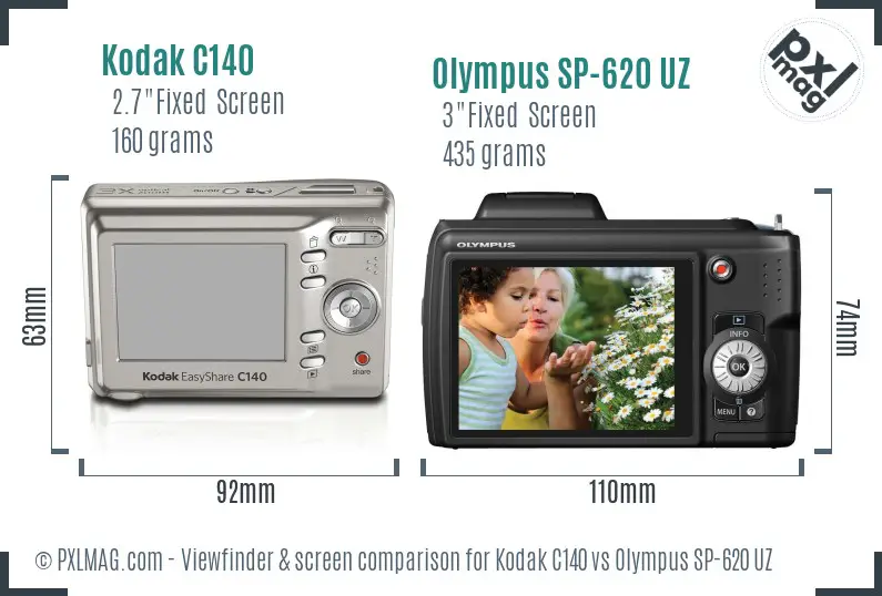 Kodak C140 vs Olympus SP-620 UZ Screen and Viewfinder comparison