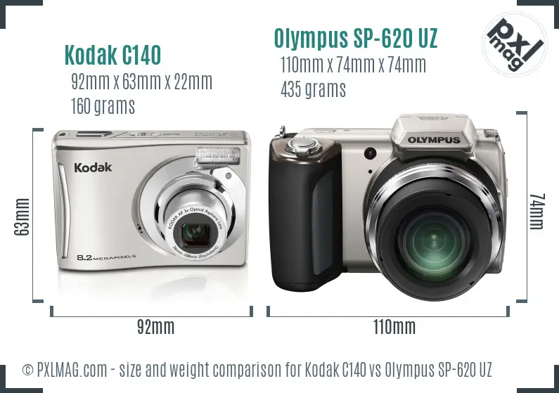 Kodak C140 vs Olympus SP-620 UZ size comparison