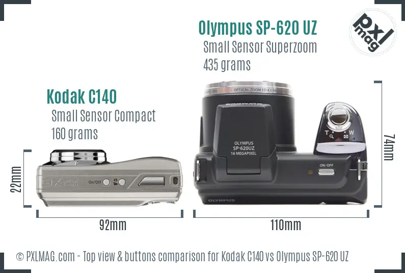 Kodak C140 vs Olympus SP-620 UZ top view buttons comparison