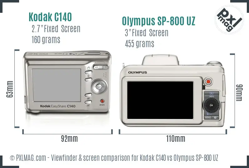 Kodak C140 vs Olympus SP-800 UZ Screen and Viewfinder comparison